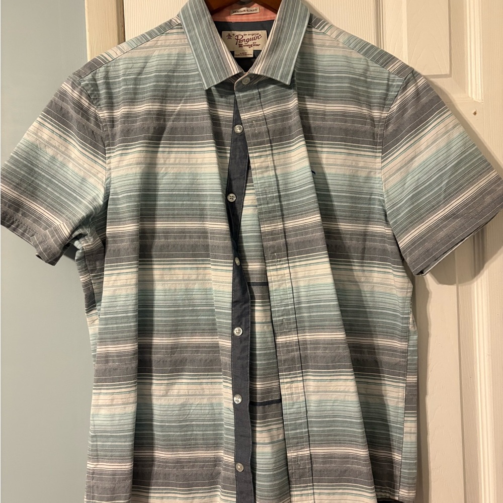 Original Penguin Blue and Gray Striped Button Down Shirt